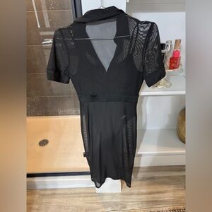 Boohoo Sheer Mesh Button-Up Midi Dress